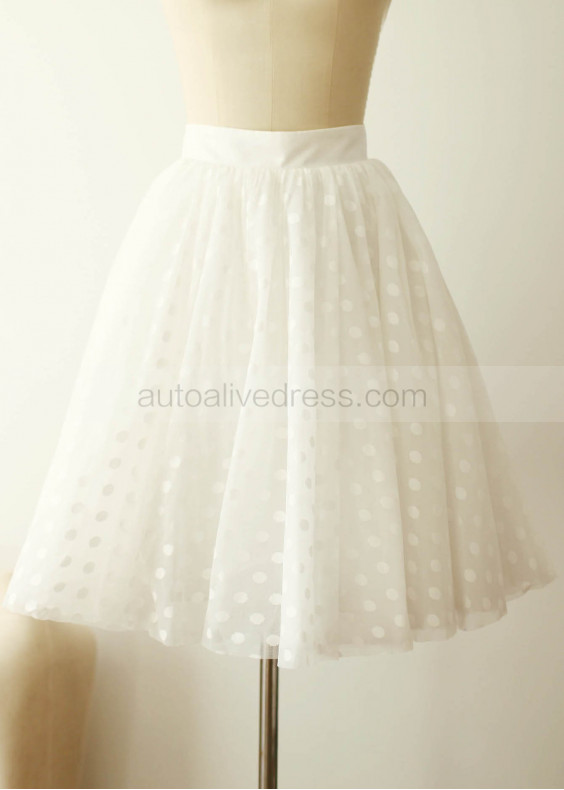 Ivory Dotted Tulle Knee Length Skirt